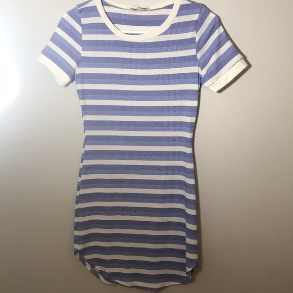 BLUE STRIPED BODYCON SHORT SLEEVE DRESS - Picture 2 of 4